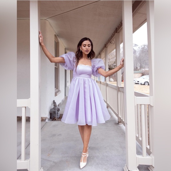 EUC Ava Gowns Poppy mini puff dress lavender - size 4 - Picture 1 of 5